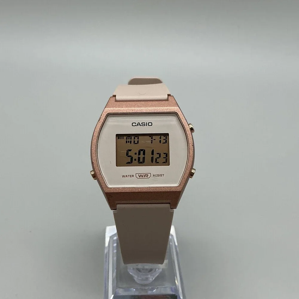 Casio 3299 LW-204 Womens Watch 35mm White Digital Beige Strap 30M WR Alarm